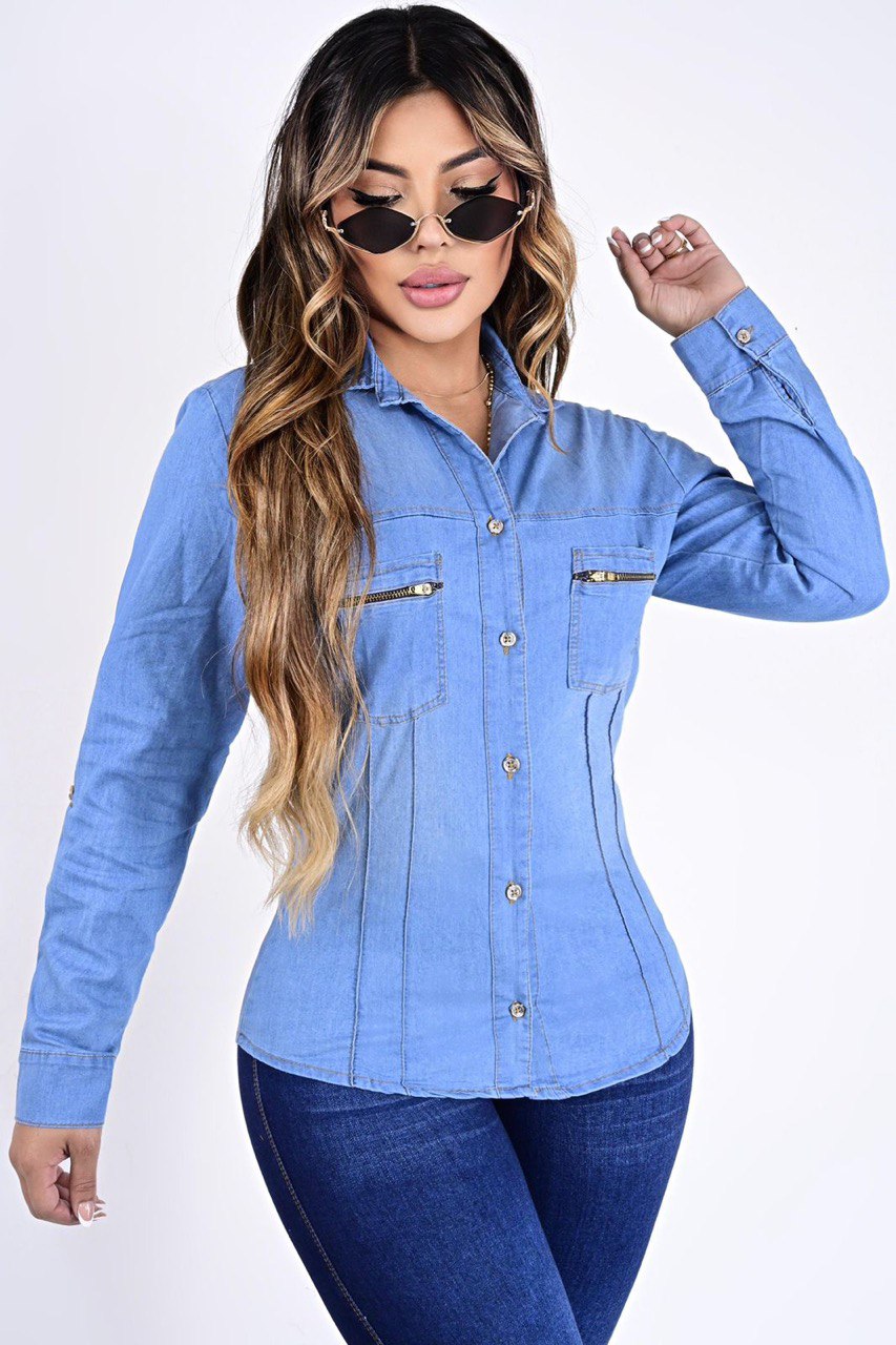 Camisa Jeans Cremallera  H167-1